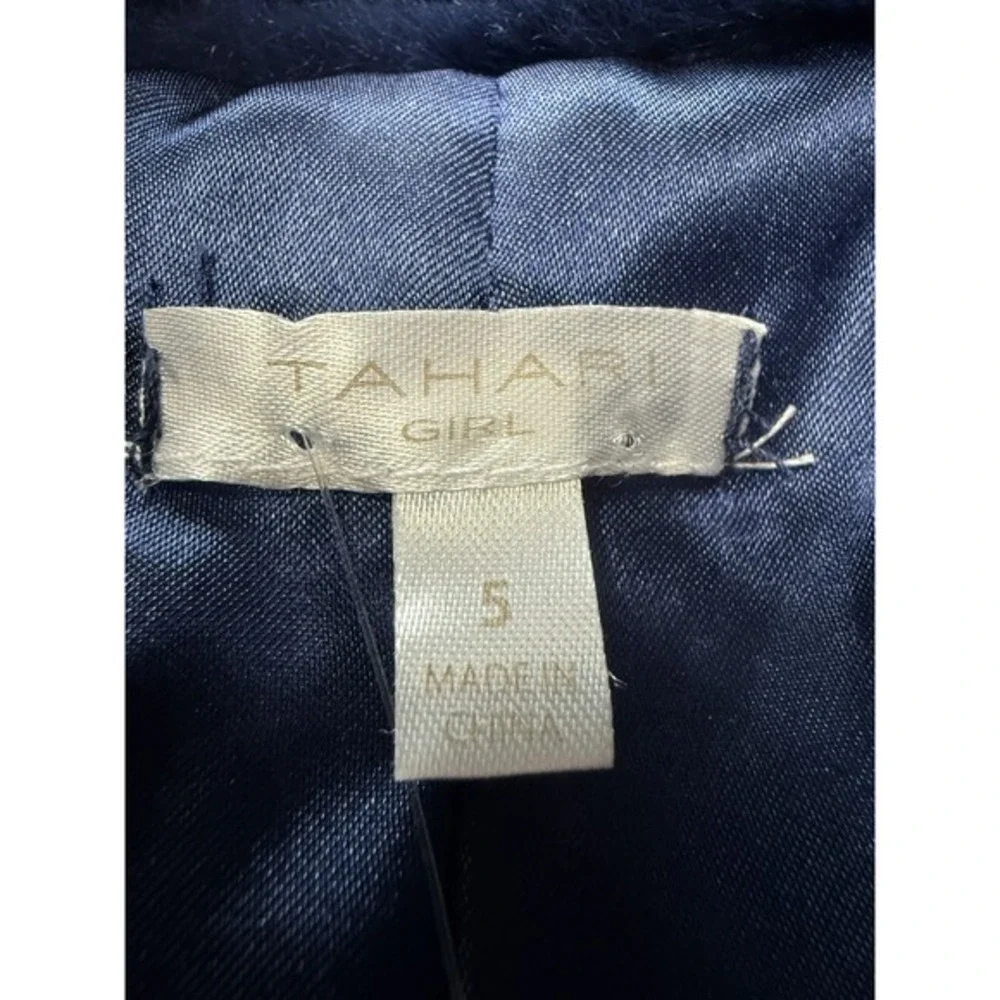 Tahari Girl‎ Navy Blue Boucle Coat Faux Fur Collar Kids Size 5 NWT JBGU902